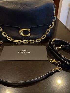 Coach Black Leather Shoulder Bag with Gold Chain